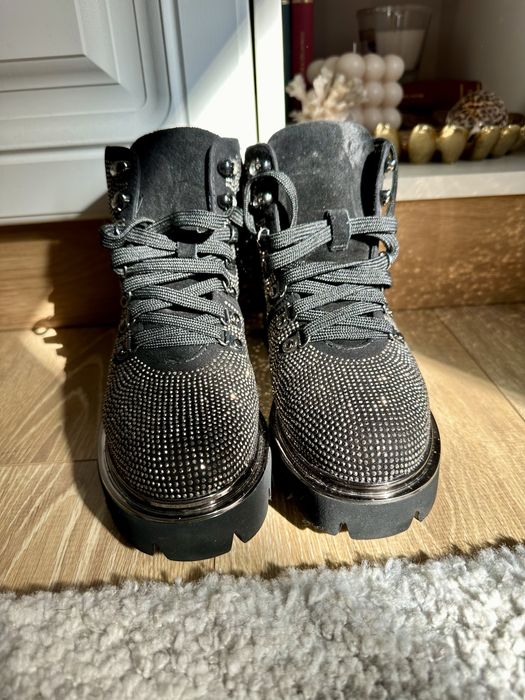 Bocanci Eva Minge, piele intoarsa, zirconiu - 37