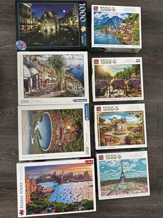 Colectie de 17 puzzle-uri cu cate 1000 piese Trefl, Roovi, Clementoni, D-Toys, King