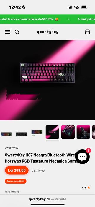 Tastatura mecanica QwertyKey H87 wireless RGB hotswap ca noua