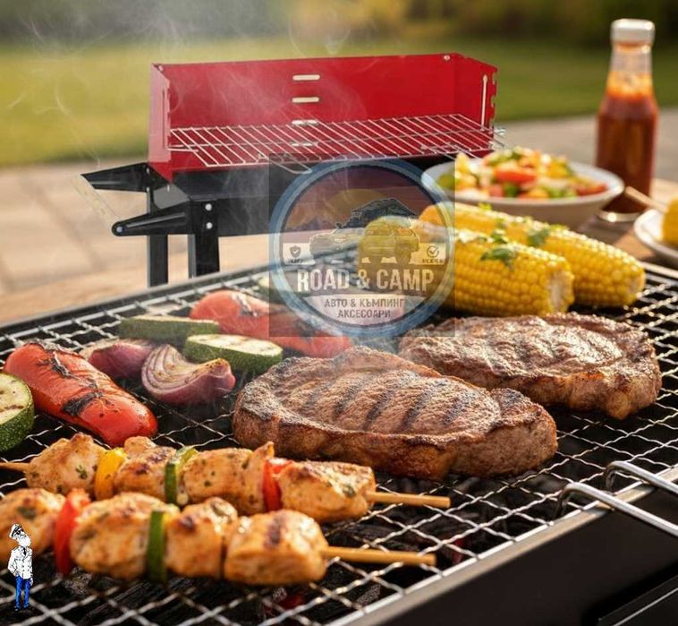Скара, Мобилно барбекю с колелца и 2бр етажерки