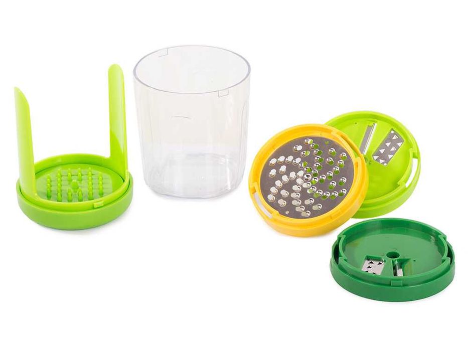 Spiralator manual cu 3 accesorii de taiere interschimbabile recipient