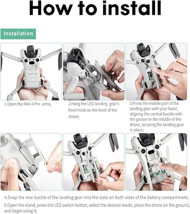 Сгъваем колесник ZLYLVRC с LED светкавица за DJI Mini 4 Pro Drone