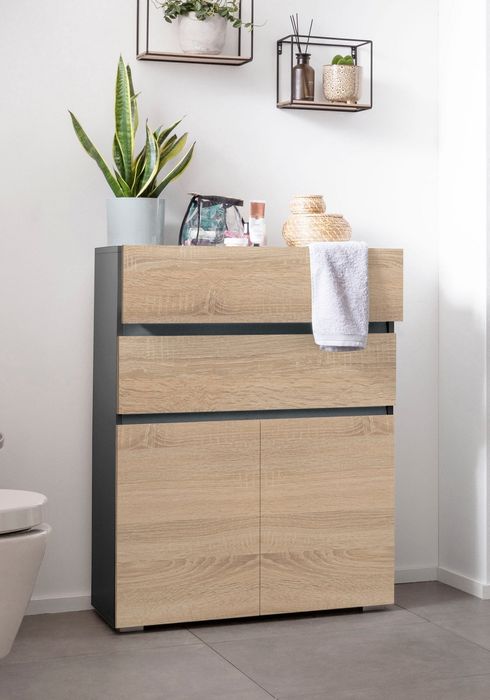 Comoda de baie inalta Wisla, stejar gri, 76 cm