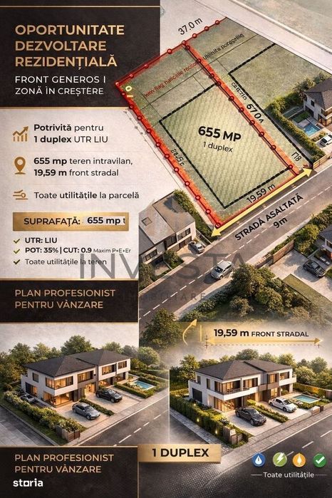 Teren cu Puz aprobat pretabil pentru duplex!  656 mp cu front de 19.59