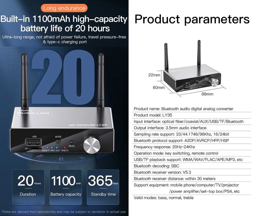 Беспроводной аудио-адаптер Bluetooth 5.3