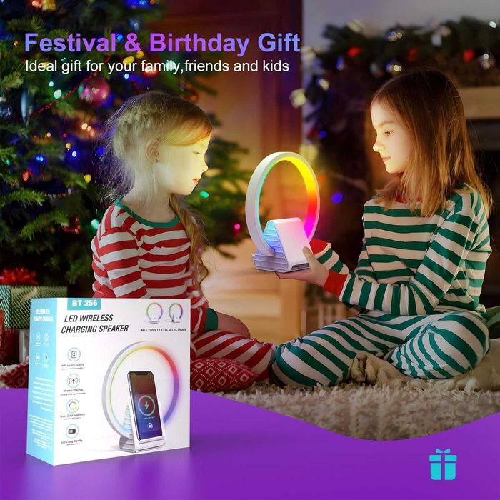 Нощна лампа и Bluetooth високоговорител AUYLE, 15 W безжично зареждане