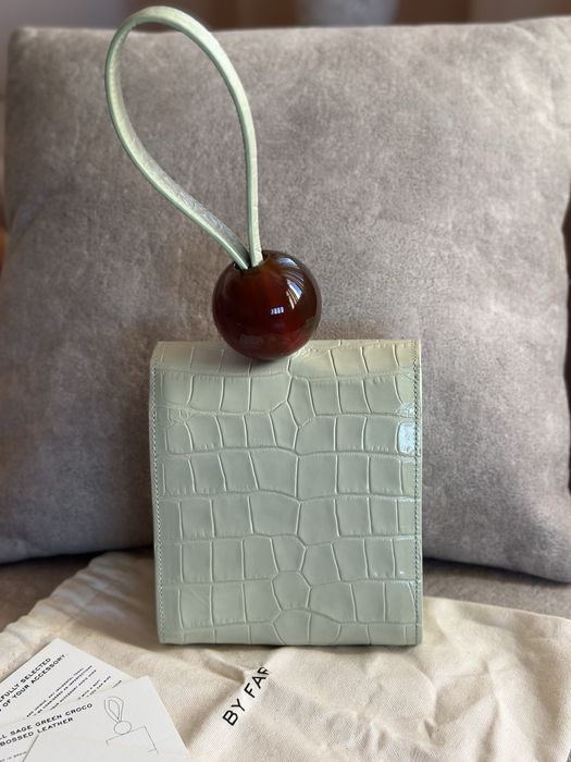 Чанта By far Ball Sage Green Croco Embossed Leather