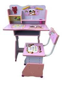 Детски комплект бюро със столче и аксесоари, метал и MDF