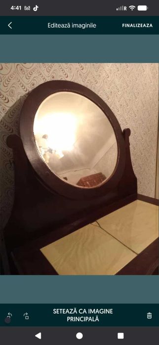 Masa machiaj/Toaleta lemn masiv interbelică Art Deco oglindărabatabila