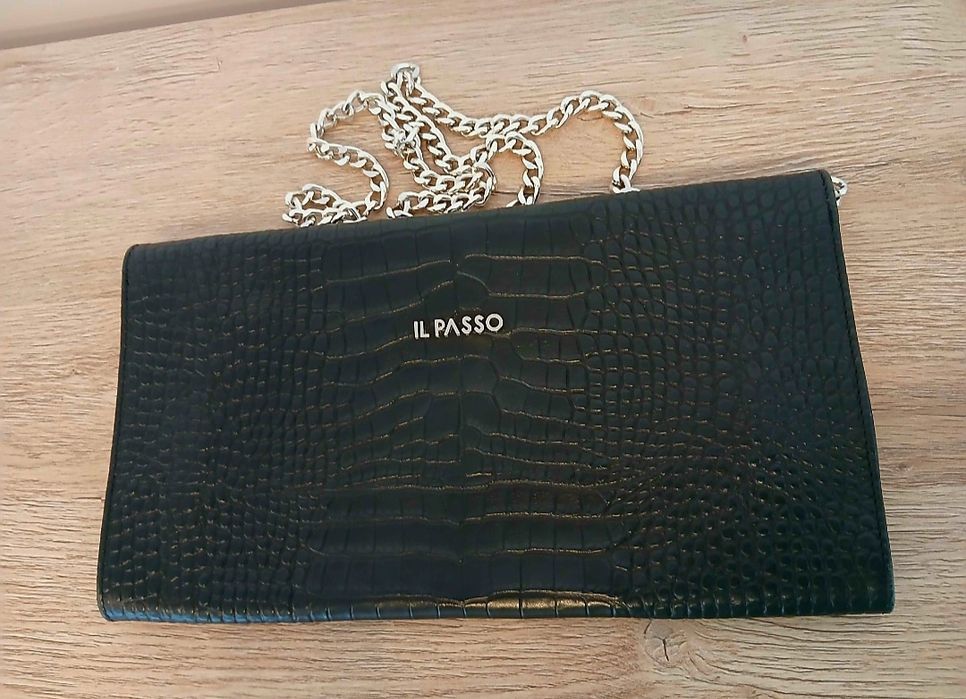 Geantă plic Il Passo – piele naturală tip crocodil, culoare neagră