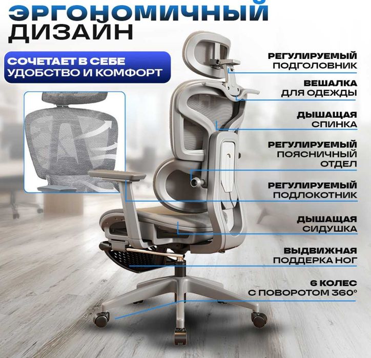 Офисное кресло эргономичное с регулировками 5D