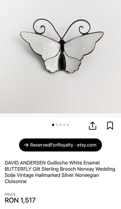 BROSA ARGINT 925 - Fluture Email - David Andersen - Norway - 1940-50 !