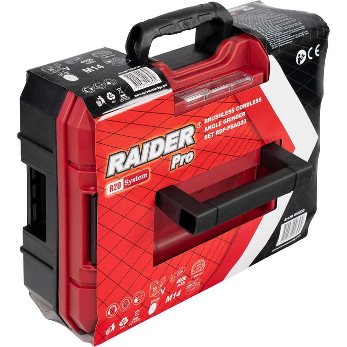 Акумулаторен ъглошлайф RAIDER Pro RDP-PBAG20 Set, 20 V, 125 mm,