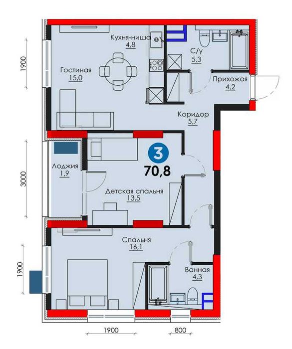 3 ком Рохат круг, пв 285 млн (CH)