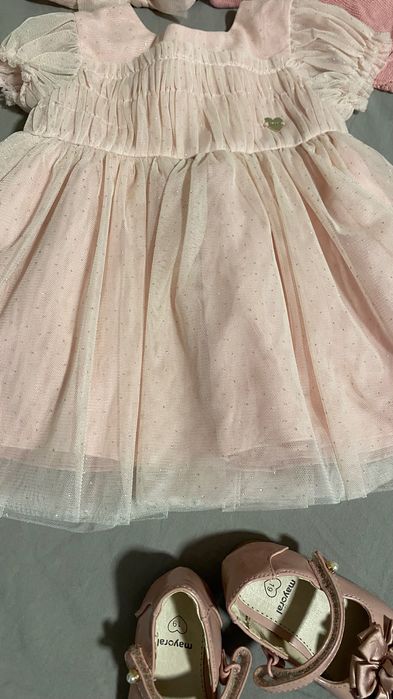 Разкошен комплект Mayoral рокля Болеро обувки в розово 80 р-р
