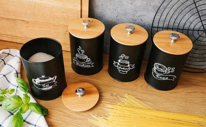 Комплект буркани за съхранение на кафе, чай, сол или захар, 4 броя