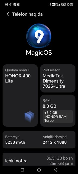 Honor 400 lite ishlashiga javob