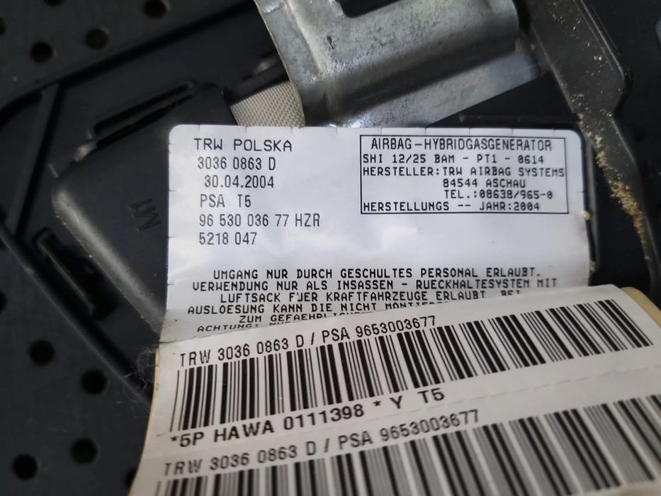 Airbag scaun dreapta fata peugeot 307 30360863d 9653003677