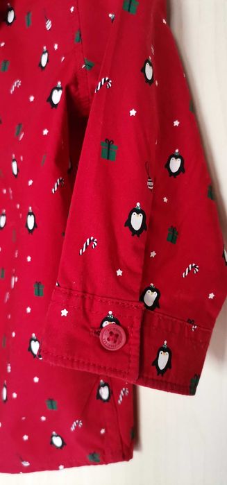 Cămașă bebe H&M rosie mărimea 74 6-9 luni motive de Crăciun ca NOUA
