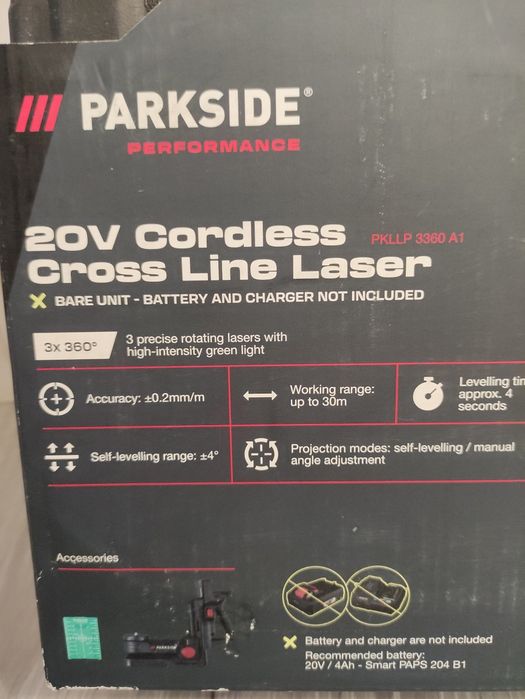 Laser parkside performance 3 x 360 de grade pe baterie de 20 V