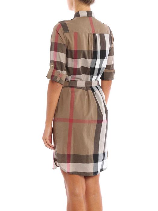 Burberry KELSY BROWN CHECK COTTON BELTED DRESS женска рокля размер UK8 IT40 / S