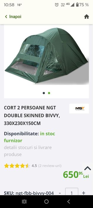 Cort 2 Persoane NGT Double Skinned Bivvy, 330x230x150cm