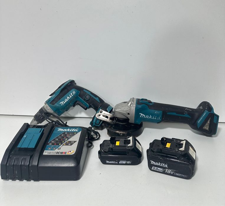 Makita Set Profesional 18V LXT – Flex DGA504 + Autofiletanta DFS452 + 2 Acumulatori + Incarcator
