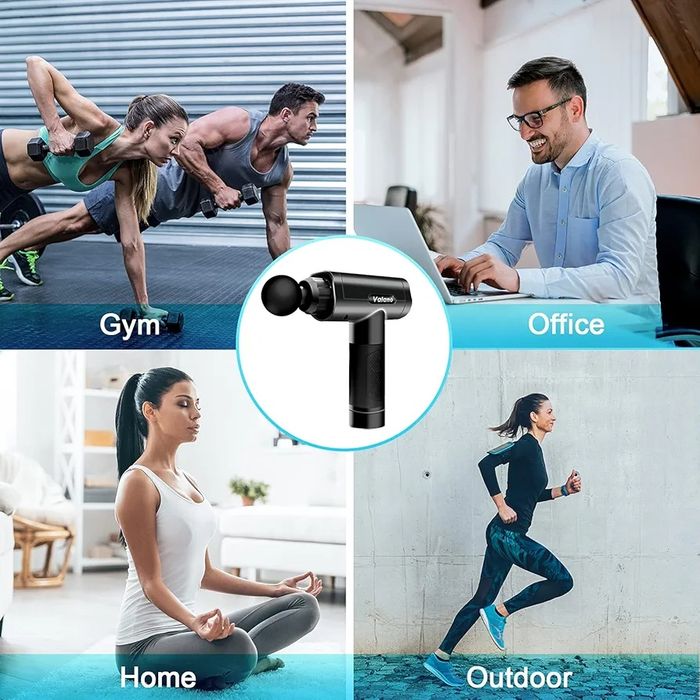 Масажен пистолет, 12 глави, 30 скорости, LCD екран, 6 часа автономност