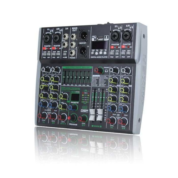 Pasiv mixer audio 6 canale AK6 Stereo canal 99 Efecte DSP USB Bluetooth Egalizator 7 benzi