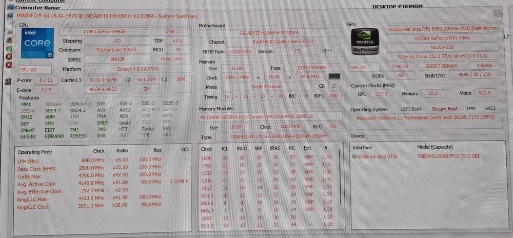 PC Gaming RTX 5060, 14400F, 16gb, ssd 500gb cu Garantie
