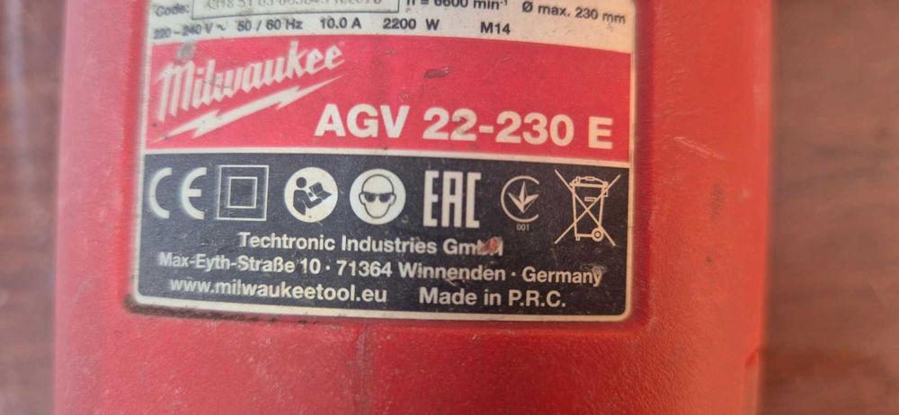 Електрически ъглошлайф Milwaukee  2200 W, 230 мм, 6600 об./мин, AGV 22-230 E