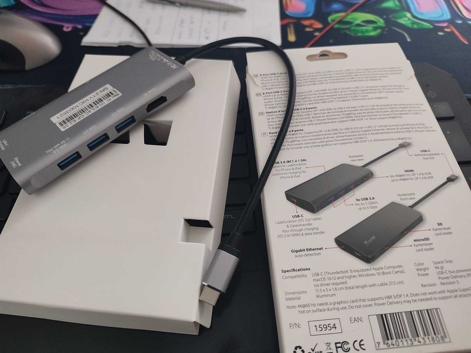 Adaptor, LMP, USB-C mini Dock, HDMI, USB 3.0, Ethernet, SD/MicroSD, USB-C, Space Gray
