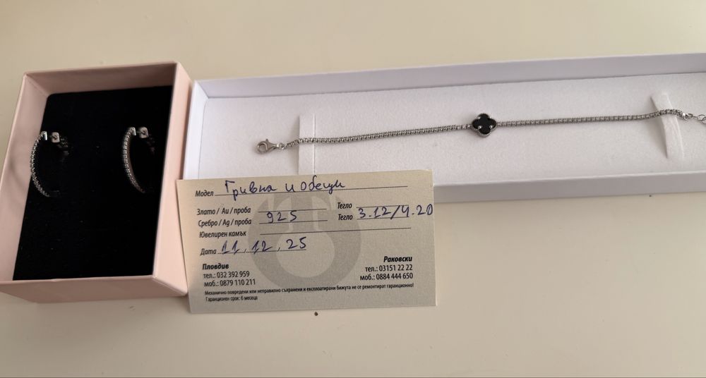 Сребърна дамска гривна и обеци