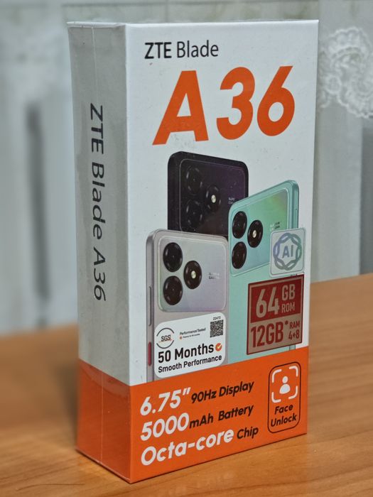 Новый телефон ZTE Blade A36 в упаковке