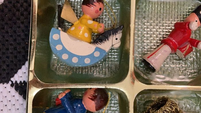 decoratiuni sezon craciun lemn set Figurine brad vechi 1945 Germania