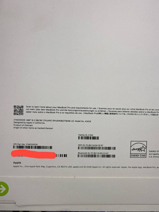 Macbook Pro 16 inch 64/2Tb m5 max