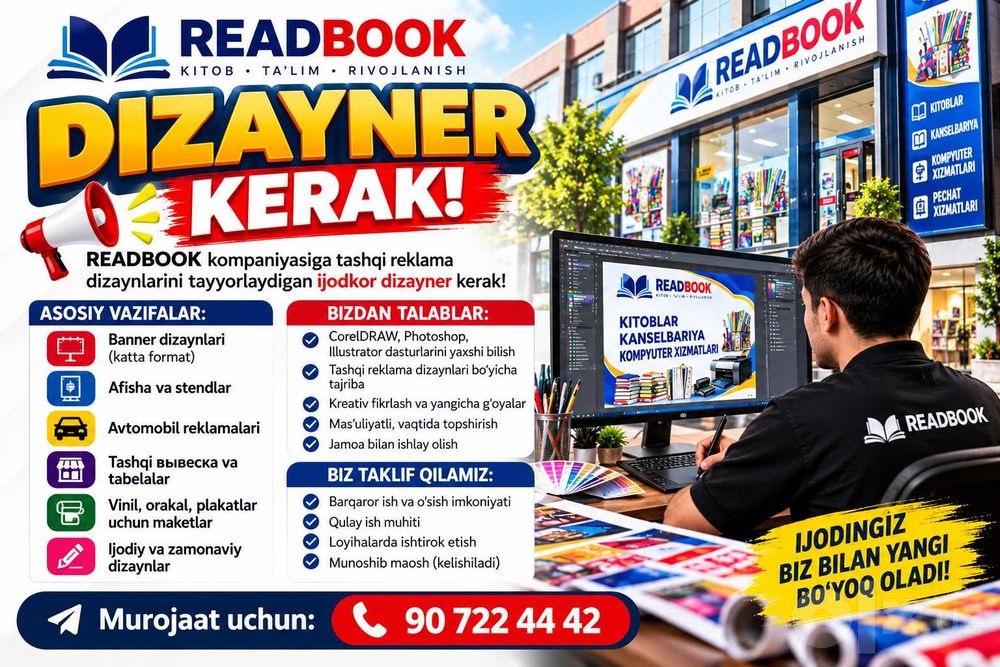 Tashqi reklamaga DIZAYNER va USTANOVCHIKLAR kerak