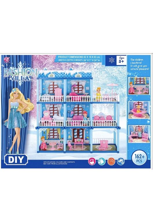 Голяма къща за кукли на 3 етажа с мебели и аксесоари – 162 части