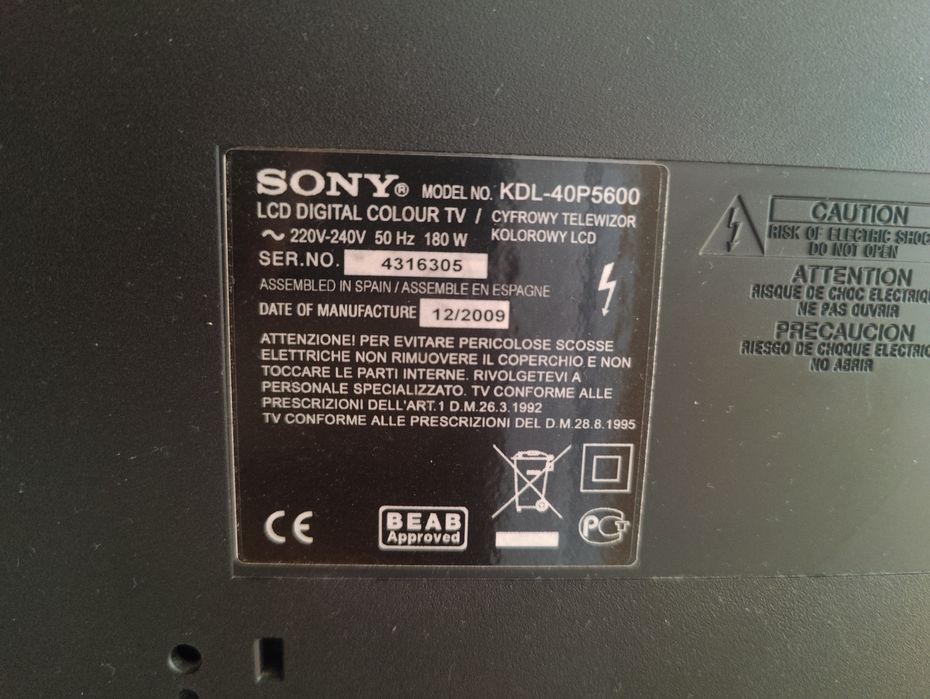 TV Sony Bravia KDL-40P5600 102cm Full HD - FARA PICIOR, Suport Perete VESA - Functioneaza Perfect pe HDMI / Chromecast