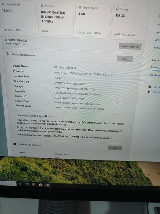 Pc I5 6600k 16gb ddr4 Nvidia Quadro m4000 8gb