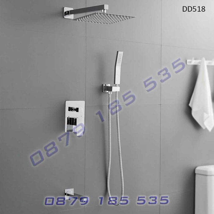 Луксозен душ система вграждане стенен смесител цвят хром слушалка пита