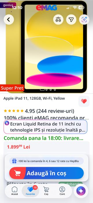 Ipad 11 A16 yellow 128gb wifi NOU
