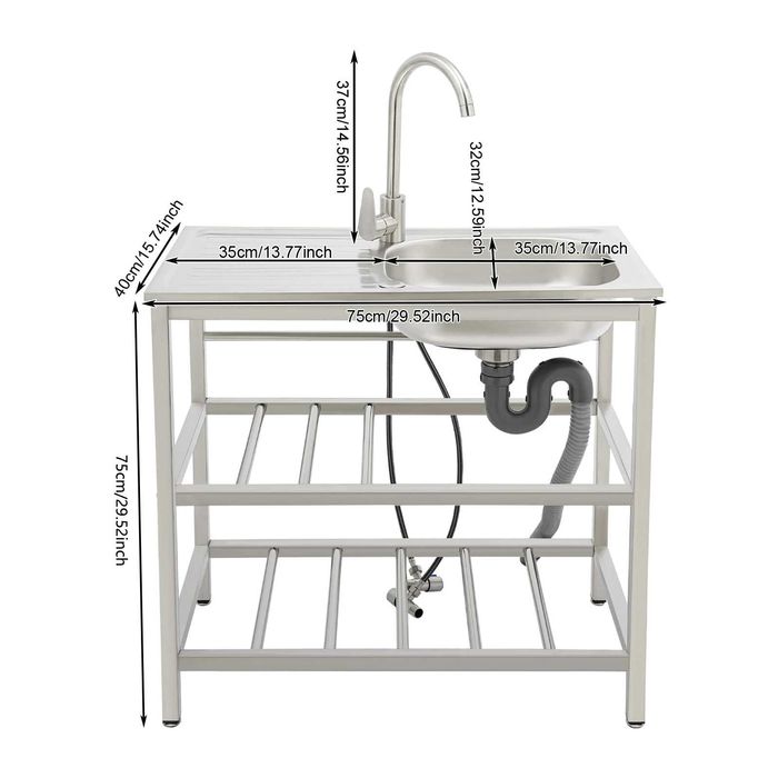 Chiuveta inox 40x75 cm cu suport  2 polite  casnic restaurant