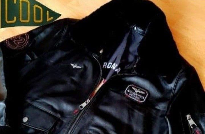 Geaca piele 100% naturala Aeronautica Militare/tip aviator,guler detas