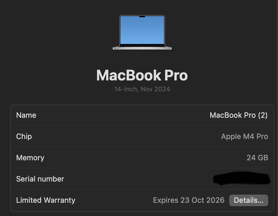 Продам Macbook Pro 14.2” M4 Pro (12 CPU, 16 GPU), 24 Gb, 512Gb Silver