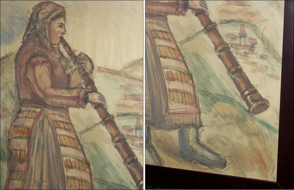 FEMEIE cu tulnic, acuarela si laviu (dimensiuni mari)