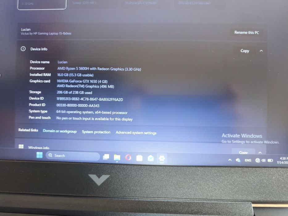 HP Victus 15 Gaming | Ryzen 5 5600H | GTX 1650 4GB | 16GB RAM | SSD 256GB