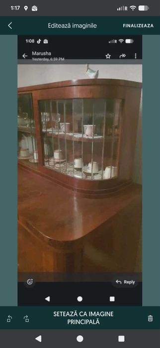 Bufet comoda vitrina an 1930 VINTAGE lemn masiv nuc, Art Deco UNICAT