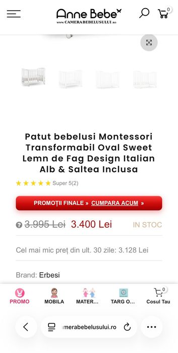 Pătuț transformabil Erbesi oval