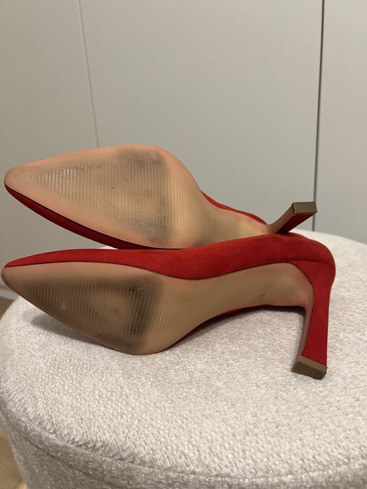 Pantofi piele intoarsa rosii, vârf ascuțit, toc subtire 10 cm